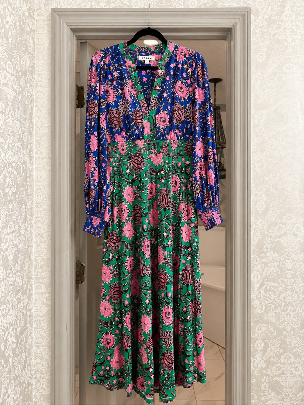 Boden Ivy Smocked Midi Dress Ornate Bud Floral US 8R